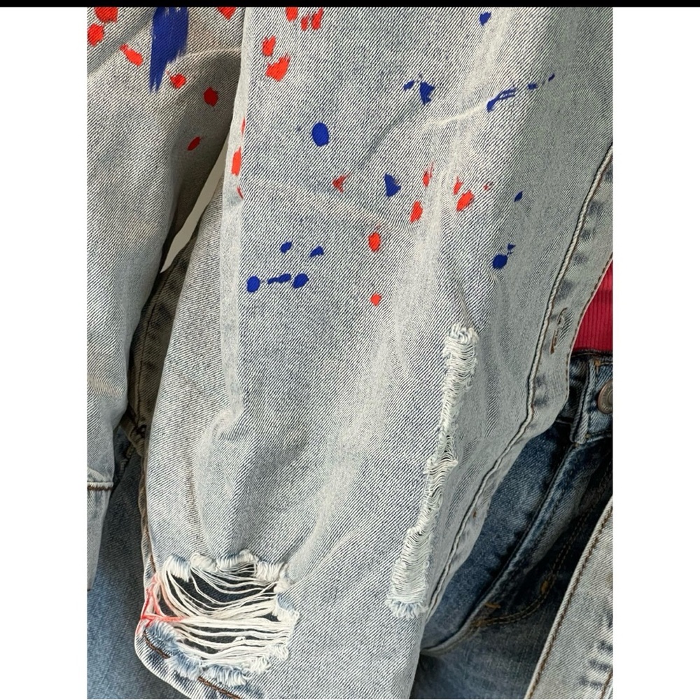 EASEL distressed paint splatter denim top size S, L - Picture 5 of 9